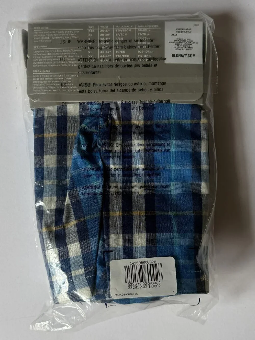 OLD NAVY Bundle 6-Piece Men's M Boxers 100% COTTON Woven Blue & Grey Plaids NEW